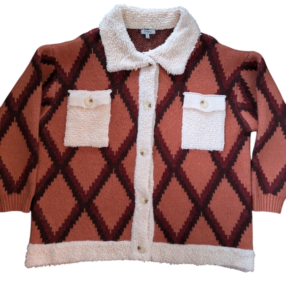 Polagram Weatern Warm Thick Knitted Oversized Cardigan Sweater Sz L - Picture 2 of 7